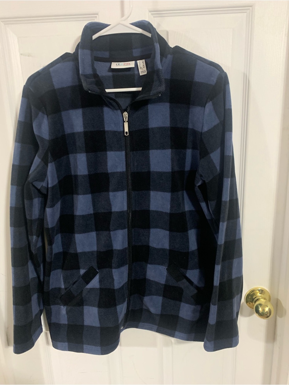 Denim&Co Blue and Black Buffalo Plaid Zip-Front Fleece Jacket